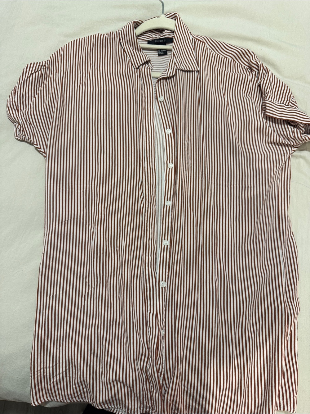 Long-Forever 21 Red and White Vertical Stripe Button-Down Shirt